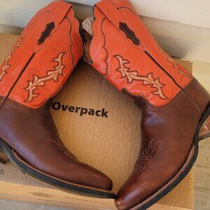 Lucchese 2000 Orange Brown Leather Embroidered Cowgirl Western Boots Women 10 B